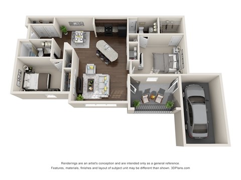 Floor plan for 2 beds, 2 baths, 1276 sqft